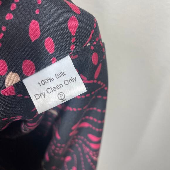 Temperley London 8 Plunging Neck Dress Black Pink 100% Silk Abstract Print - Picture 7 of 8